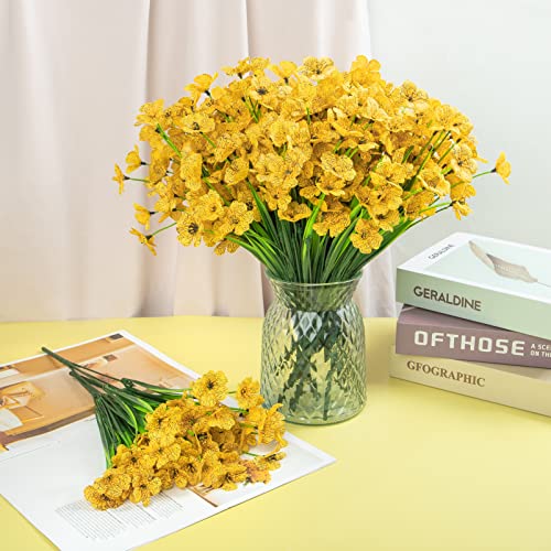 Ouddy Decor 24 Bundles Artificial Flowers for Decorations Fake Silk Plants for Outdoor Indoor UV Resistant Faux Plastic Greenery Stems for Window Garden Porch Home Spring Summer Decoration, Yellow - color: Yellow, size: 24 Bundles