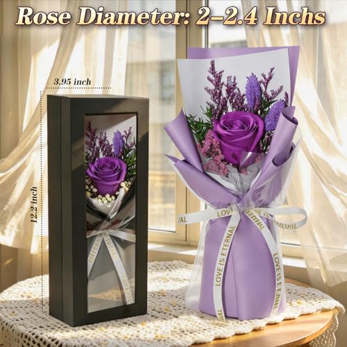 Preserved Flowers for Delivery,Purple Rose Bouquet Gift for Women and Mom,Preserved Flowers Bouquet,Birthday Flowers Gifts Grandma Wife Friends,Roses Gift Valentine’s Day Mothers Day - color: Purple-Bouquet