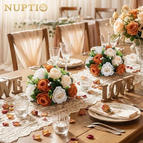 NUPTIO Terracotta Flower Ball Centerpieces: 6 Pcs Artificial Rose Kissing Balls for Wedding Party Tables - Faux Silk Floral Arrangements for Fall Home Thanksgiving Event Dining Decorations - color: Terracotta & Champagne & Creamy White, size: 6 Pcs