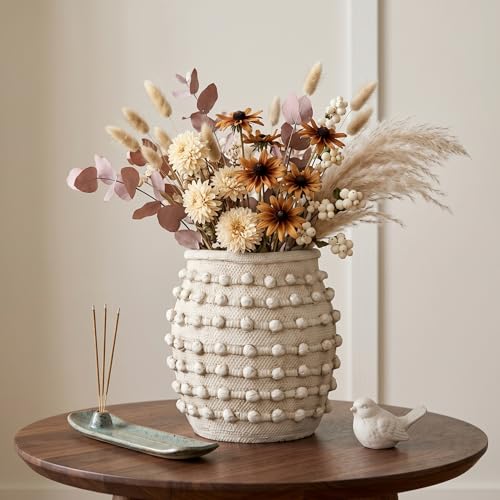 Rustic Farmhouse Vase, Boho Beige Vase for Pampas Grass Large Textured Knotted Vases for Flowers Decorative Cement Floral Vases for Home Decor, Living Room, Dining Table - color: Cream