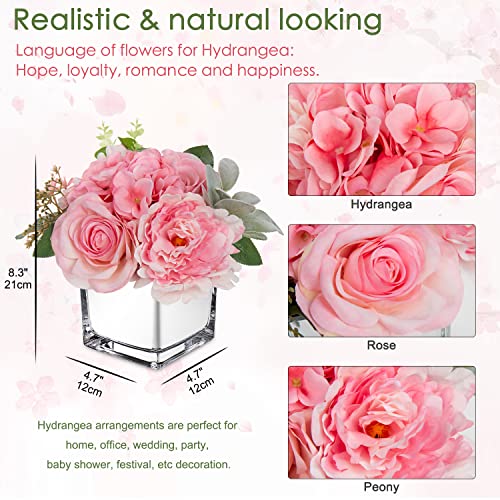GnFlus Artificial Flowers in Vase Fake Silk Hydrangea Rose Flower Arrangement Faux Potted Flowers for Indoor Home Bathroom Office Table Shelf Decor, Pink - color: Pink, size: 3-in-1