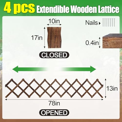 4Packs 13x78in Expandable Wood Wall Trellis for Climbing Plants Outdoor - Lattice Panels for Outside Indoor Balcony Patio Garden, Ideal for Ivy, Vines, Clematis, Roses - style: 4 packs