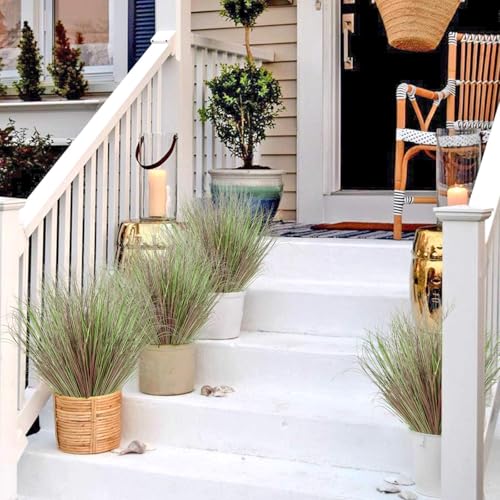 14 Bundles Artificial Grass Plants Outdoor 20 Inch Tall Fake Shrubs Wheat Grass UV Resistant Greenery Stems Weed Faux Bushes Plant for Indoor Outdoor Garden Office Home Decor, Purple
