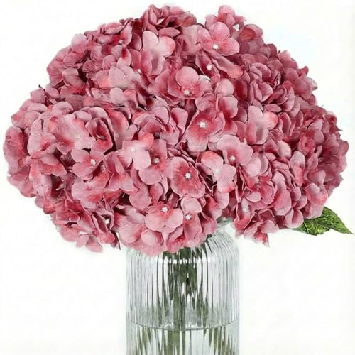 2Bouquets Artificial Fake Flowers Plants Silk Hydrangea Arrangements Wedding Bouquets Decorations Plastic Floral Home Kitchen Garden Party Festival Bar DIY(Grey Pink, 5 Flower Heads) - color: Grey Pink, 5 Flower Heads