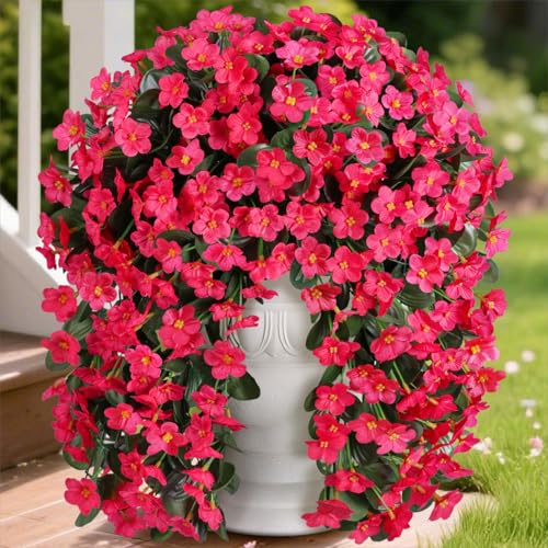 HyeFlora Artificial Fake Hanging Flowers for Spring Outdoor Outside Decoration, 2PCS Faux Silk Hotpink Daisy Plants UV Resistant Look Real Orchid Vines for Indoor Home Balcony Porch Planter - color: Hot Pink