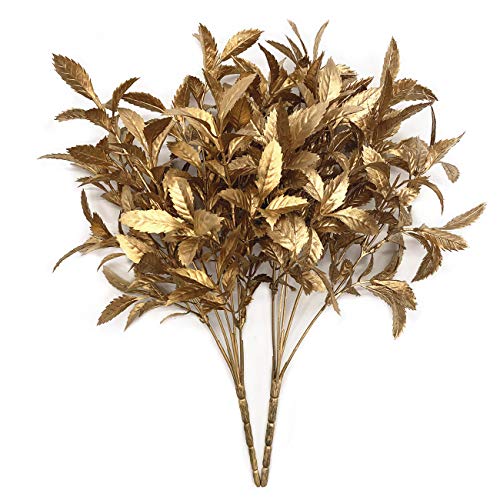 CATTREE Artificial Plants for Christmas, Plastic Grass Faux Shrubs Fake Leaves Simulation Bushes Home Indoor Outdoor Garden Wedding Festival Decoration Hall Office Table Planter Filler – Gold 2 Pack - color: Gold Grass -2 Pcs