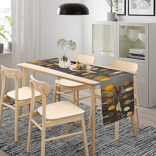 Spices Table Runner,Black Rustic Chilli Food Farmhouse Kitchen Dining Table Cloth for Home Indoor Outdoor Kitchen Holiday Party Wedding Decor 13x36 Inch - color: Kitchen-12, size: 13x36in