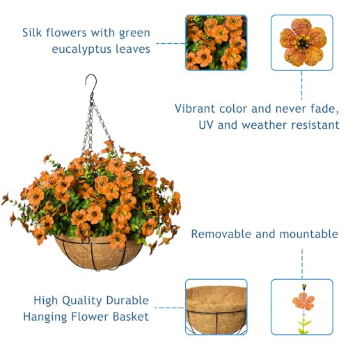 Fall Artificial Flowers for Outdoors with Basket,UV Resistant Realistic Fall Flowers Outdoor Fall Faux Flowers for Yard Porch Patio Garden Home Decor,12 Bundles(Orange) - color: Orange