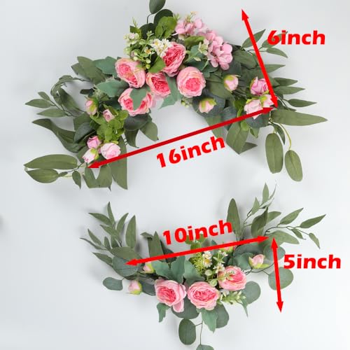 H&W 2pcs Small Size Artificial Wedding Arch Flowers for Wedding Sign, Floral Swag Dusty Decor for Reception Ceremony Backdrop Sweetheart Table(Willow Leaves-Peony-Pink) - color: Willow Leaves-peony-pink