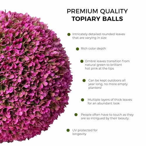 365 Curb Appeal 23" XL Topiary Balls (Hot Pink, 2 Faux Topiary Balls (4 Halves)) - color: Hot Pink, size: 2 topiary balls (4 halves)