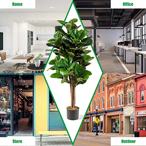 Goplus Fake Fiddle Leaf Fig Tree, 5FT Tall Artificial Tree Greenery Plants in Pots, Decorative Faux Trees for Indoor Home Office - size: 5ft