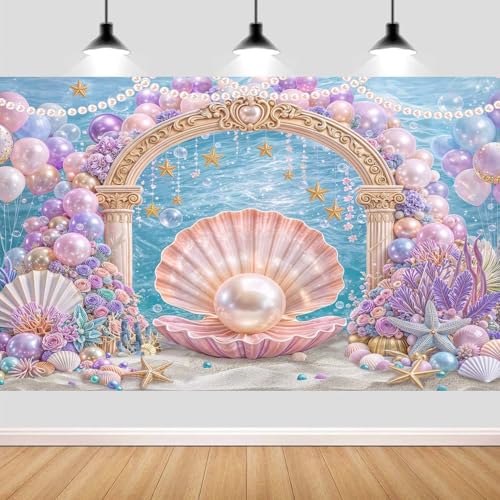 6X4ft Under The Sea Backdrop Starfish Coral Pearl Shells Ocean Princess Party Photography Background Baby Shower Wedding Birthday Party Cake Table Decor Photo Booth Studio Wall Decor Banner - color: Multi10, size: 6X4FT