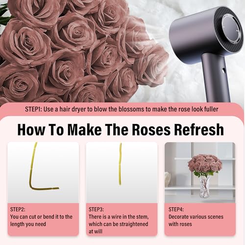 20PCS Artificial Roses with Long Stems - Realistic Silk Flowers, Fake Roses Real Touch Bouquet of Roses for Mother's Day, Home Decor, Bridal Wedding Party, Bulk Faux Rose Flowers (Dusty Rose) - color: Dusty Rose, size: 20 PCS