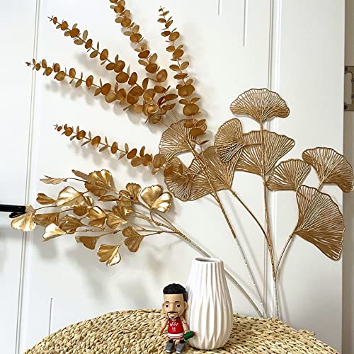 CATTREE Faux Gold Eucalyptus, Artificial Plastic Golden Plants 30" Tall 2 Pack, Christmas Decorations Fake Shrubs for Wedding Hotel Hall Party Indoor Home Table Centerpieces DIY Decor Planting Filler - color: (Tall) Golden Eucalyptus Branches - 2 Pcs