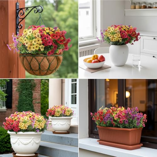 Artificial Flowers for Outdoors 12 Bundles, UV Resistant Colorful Fake Silk Flower Outdoor Planter Garden Decor Indoor Decorations - color: Mix Red Yellow Purple Hot Pink, size: 12PCS