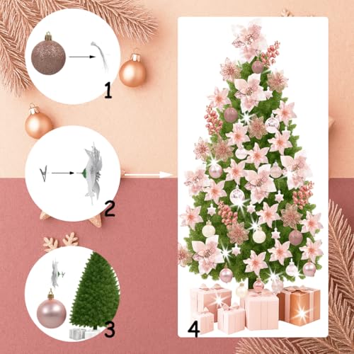 48PCS Christmas Tree Decorations Set, Rose Gold Christmas Ornaments Set Includes Ball, Artificial Poinsettia Flowers and Berries, for Xmas Tree Decor (Rose Gold)