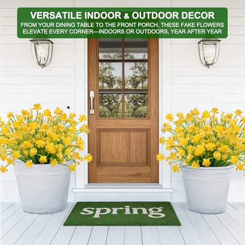 TURNMEON 20 Bundles Artificial Flowers for Outdoors, Summer Spring Grass Camellia Fake Flowers Plastic Plants,UV Resistant No Fade Faux Greenery for Gardens Porch Yards Cemetery Decor 500 Head(Yellow) - color: Yellow, size: 20 Bundles