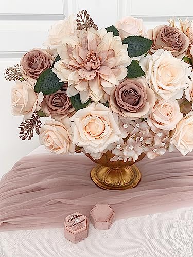 FACINOC Roses Artificial Flowers Bouquets Box Set for DIY Bridal Wedding Shower Decorations Centerpieces for Table Fake Floral Arrangement for Party Home Decor Indoor Taupe Beige - color: O (Beige, Taupe)