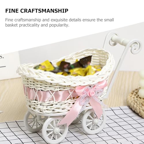 Cabilock Wicker-Look Baby Carriage Basket with Lid, Imitation Rattan Candy Basket for Baby Shower Centerpiece, Wedding Party Table Decor, 10.23 x 5.90 x 3.93 Inch