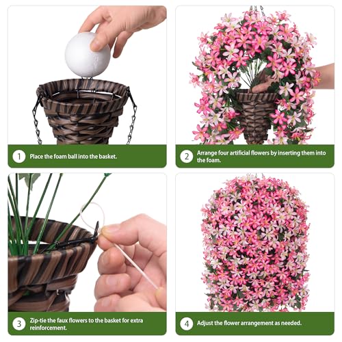 Hoppwodd Artificial Flower for Outdoors 4pcs Fake Lily Hanging Flower Baskets for Outside UV Resistant Silk Faux Long Trailing Vines for Garden Porch Patio, Pink & Light Pink - color: Pink & Light Pink