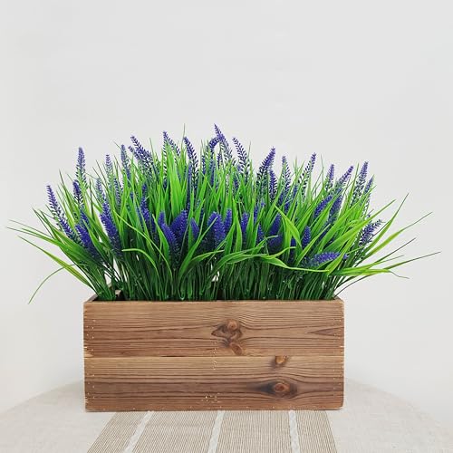 22 Bundles 7 ForK Faux Flowers For Outdoor Planters– Lavender Floral Artificial with Fake Tall Grass, UV Resistant artificial Outdoor Flowers for Garden Porch Window Patio Hanging Planter Home Decor