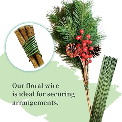 100 pcs 14 in,26 Gauge Floral Stem Wire,Green Crafts Florist Wire Stems for Artificial Flower Making,Flower Arrangements DIY,Bouquent Stem Wrapping,Wreath Making and Crafts. (14 in,26 Gauge)