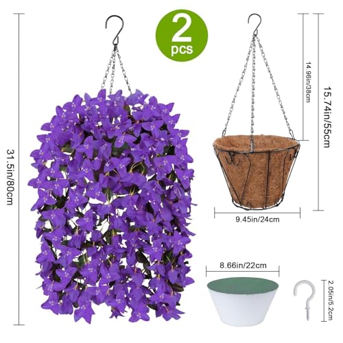 Artificial Bougainvillea Fake Artificial Flower Hanging Baskets for Outdoors Outside Decoration 2 Set Purple Silk UV Resistant Flower Long Trailing Realistic for Front Porch Patio Balcony Spring