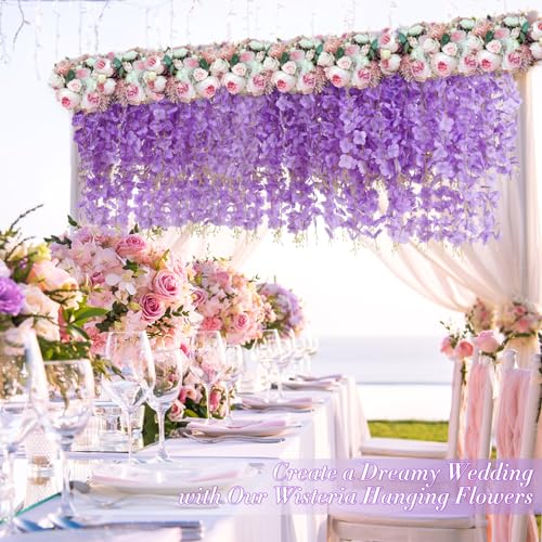 Waipfaru 40 Pack Purple Wisteria Hanging Flowers, Fake Hanging Flowers for Decoration, Artificial Flowers,Vines for Bedroom,Flower Garland for Home,Party,Garden, Wall,Wedding Decoration(3.6 Ft/Pcs) - color: Purple, size: 40 Pcs