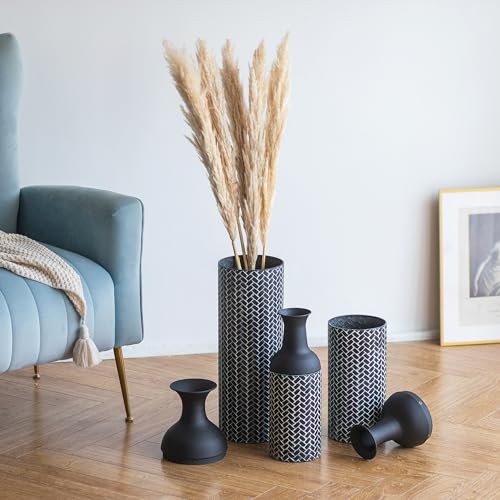 Sziqiqi Black Large Floor Vases: 27/20/16in Tall Metal Floor Vase Set of 3 Giant Floor Standing Vintage Big Vase for Living Room Oversized Floor Vases for Fireplace Hallway Corner Office