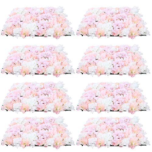 16"x 24" Artificial Flower Wall Panels,Flower Wall Mat Silk Flower Panels for Outdoor Garden Backyard Fence Fence Privacy Screen and Indoor Wall Decor(8Pcs Light Pink) - color: 8Pcs Light Pink