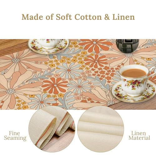 Retro Mid Century Hippie Table Runner Vintage Groovy Abstract Florals 1960s 1970s Boho Flower Dinner Runner for Country Farmhouse Home Kitchen Birthday Party Holiday 36X13inch - color: Bohoflower-11, size: L36"x W13"