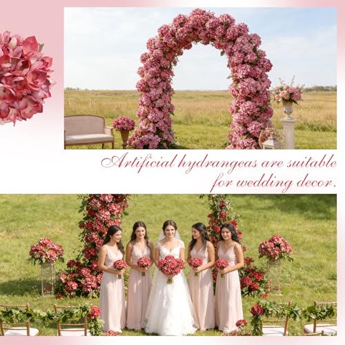 6PCS 21 Inch Lifelike Artificial Silk Hydrangea Flowers, Large Fake Hydrangea Flowers Bouquet with Stems, Full Faux Hydrangea for Home Decor Wedding Table Party Office Decor(Dusty Red) - color: Dusty Red