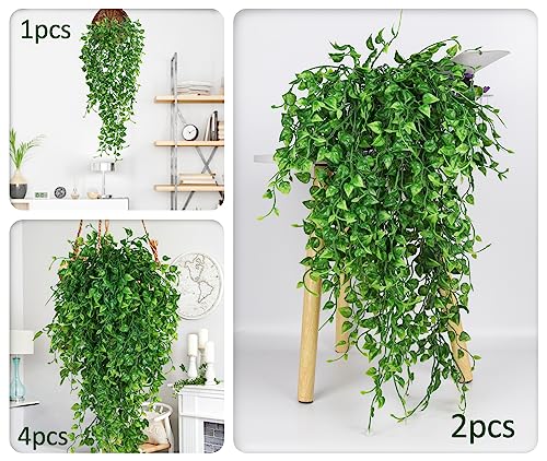 RECUTMS Artificial Hanging Plants 4pcs 33Inch Fake Wall Plant Faux Eucalyptus Leaves Ivy Swag UV Resistant Plastic Greenery Indoor Outdoor Home Garden Wedding Jungle Party Patio Office Shelf Decor - color: Hanging Plants 4pcs