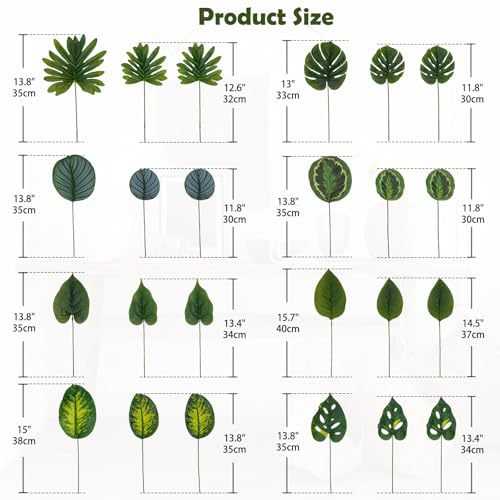 DILATATA Artificial Greenery Stems Set 24pcs Silk Faux Tropical Leaves 8 Leaf Styles Fake Plant Picks for DIY Wedding Centerpieces Arrangement Vase Home Decor - color: Tropical Set#silk 24pcs