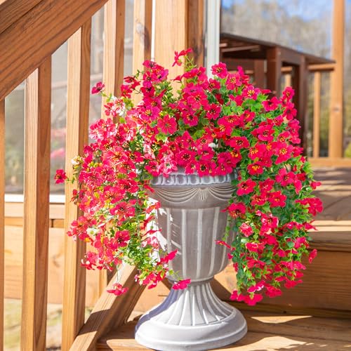 HyeFlora Artificial Flowers for Outdoors Fake Hanging Decoration, 2Pcs Hotpink Spring Decor, Realistic Plants, UV & Fading Resistant Silk Flower for Porch Patio Balcony Planter Yard - color: Hotpink