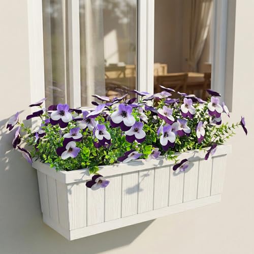 16 Pcs Artificial Pansy Flowers for Outdoors Purple Faux Silk Spring Flowers for Outside, UV Resistant Realistic Pansies for Window Front Door Porch Home Decor (16, Light Purple,White,Purple) - color: Light Purple,white,purple