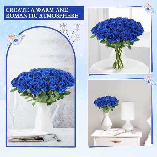 Hananona 50 Artificial Roses in Bulk, Fake Silk Roses Realistic Blue Roses for Wedding Centerpieces Flower Arrangement Home Decor (50, Blue) - color: Blue