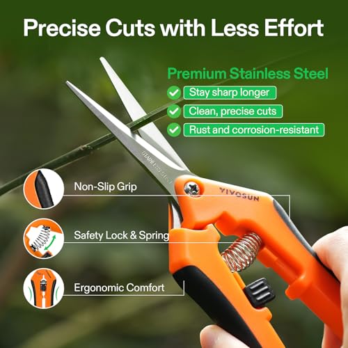 VIVOSUN 6.5 Inch Gardening Scissors Hand Pruner Pruning Shear with Straight Stainless Steel Blades Orange 1-Pack - style: Orange Straight Blade