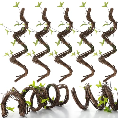 Suncalla 5 Pcs Artificial Bendable Tree Branches for Decoration Fake Trunk Garland Twigs Leaves Cherry Blossom Grape Vines for Wall Hanging Front Door Reptile Habitat Decoration (35in,Natural) - color: Natural, size: 35in