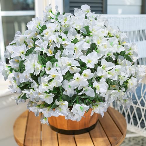 Ivydale Bougainvillea Artificial Flowers for Outdoors Spring Decor, 4 Bundles White Fake Outside Flowers Silk UV Resistant Realistic Faux Plants for Outdoor Planters Porch Patio Window Garden - color: White