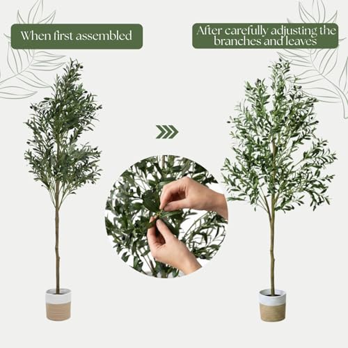 6ft Dense Leaves Artificial Olive Tree with Woven Basket - Realistic Faux Olive Tree for Living Room, Office & Home Decor - Large&Tall Indoor Floor Plant，Aesthetic Silk Plants