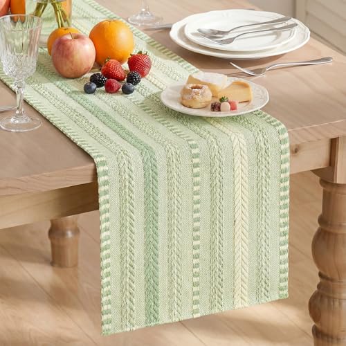 Artoid Mode Sage Green Farmhouse Woven Table Runner, Seasonal Holiday Rustic Kitchen Dining Table Decoration for Home Party Decor 12x72 Inch - color: Sage Green, size: 12" x 72", Table Runner
