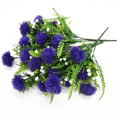 PASYOU Simulation Dandelions, 12 Inch Artificial Dandelions Fake Dandelion Flowers, Gerbera Flower Ball Faux Plants Bouquet for Table Arrangement Wedding Party Decorations Garden Balcony Purple 4 Pack - color: Dandelions - Purple 4 Pack