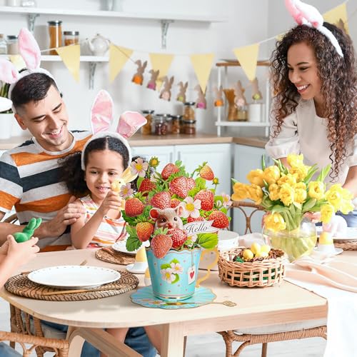 Airpark Pop Up Flower Bouquet Card for Women, 3D Floral Greeting Card with Envelope and Note, Birthday Thank You Thinking of You Get Well Gift for Mom Friend Wife Teacher, Strawberry - style: Strawberries