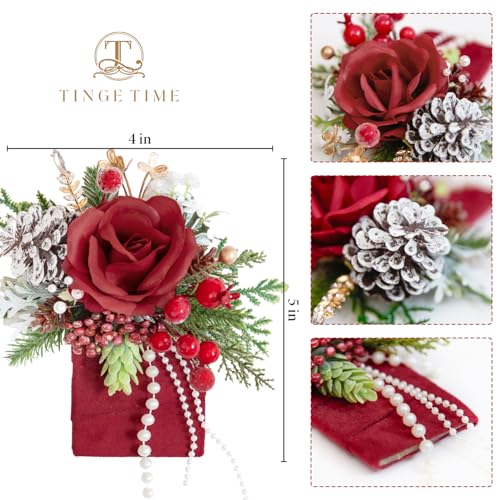 TINGE TIME Single Pocket Boutonniere for Man Groom, Best Man Boutonniere for Wedding, Prom, Homecoming, Anniversary, Graduation, Christmas Dinner (Christmas Red) - color: Xmasred