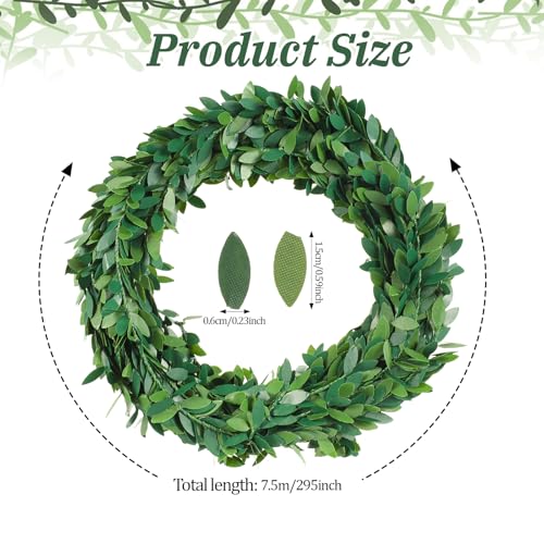 24.6 FT Artificial Green Vines for Decoration Mini Leaf Garland Green Vines Yards Fake Vine Garland Vine Ribbon Wreath Accessory Ivy Garlands for Party Wedding DIY Leaves Headband Home Decoration