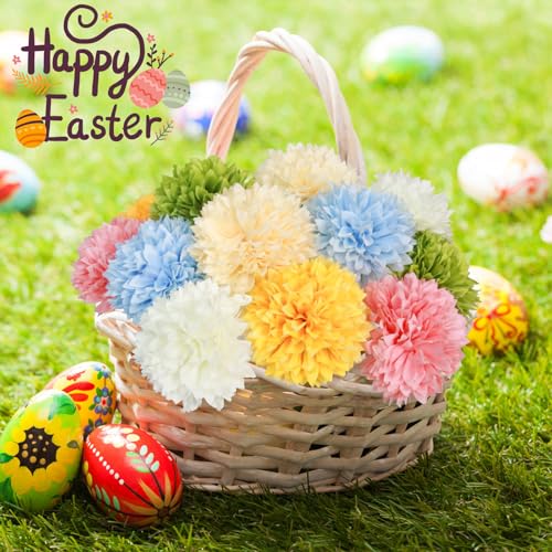 Tinsow 12 pcs Artificial Flowers Easter Faux Ball Chrysanthemum Bouquet Flowers Wedding Bouquet for Spring Home Garden Party Wedding Decoration (Mixed Color) - color: Easter