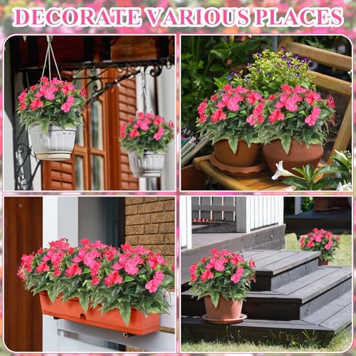 Wavwavw 6 Pcs Artificial Impatiens Bouquet Flowers for Outdoors 15 Inch Silk Flowers Greenery Artificial Impatiens for Outdoor Patio Lawn Garden Balcony Pot Hanging Basket Porch Decoration(Rose Red) - color: Rose Red