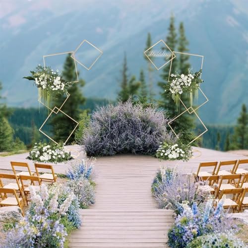 Square Wedding Arch Backdrop Stand Set of 2, Gold Metal Flower Display Stands, 4-tier Party Balloon Arch Stands, Floral Backdrop Frame Display Racks for Birthday Party Christmas Wedding Home Decor