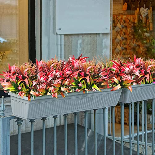 8 Bundles Artificial Plants Bushes Outdoor UV Resistant Fake Flowers Grass Bulk Faux Plastic Greenery for Fall Winter Summer Outside Window Box Planter Front Porch Yard Floral Arrangements - color: Red Morning Glory Flowers and Grass, size: 8pcs